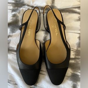 Black Leather Slingback Flats EU35